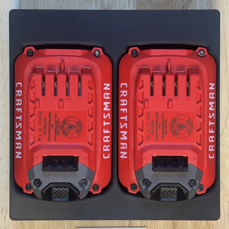 Two drill batteries in a shadowbox made for them